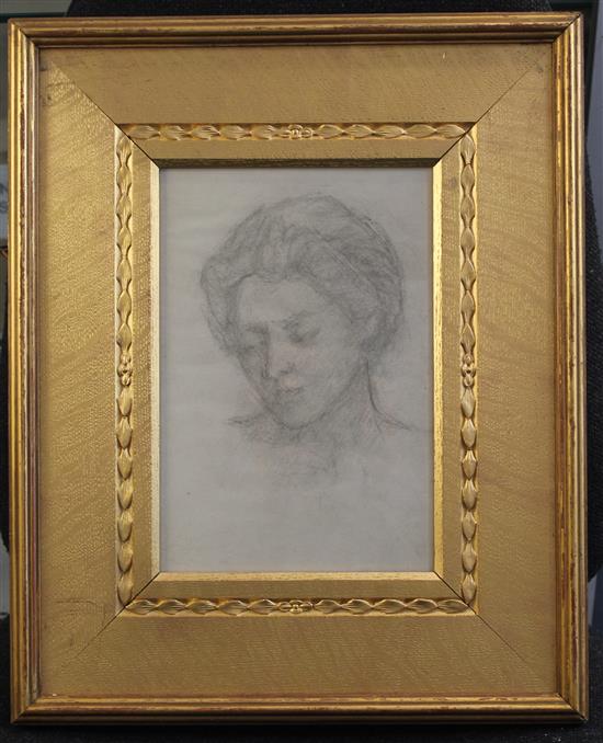 Pre Raphaelite Head of classical woman, 10 x 7in.